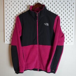 The North Face Fleece Jacket Girls XL (18) Pink Black Full Zip Logo Outerwear